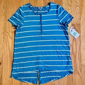 G.H. Bass & Co. Blue and White Striped Short Sleeve Top
